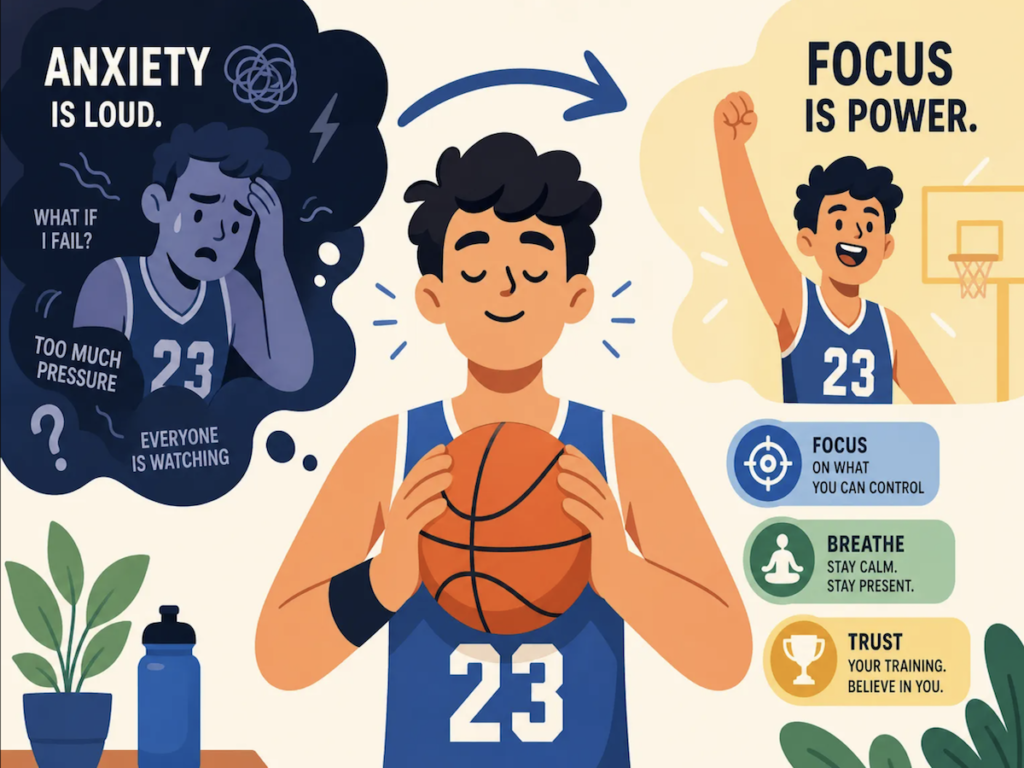 Athlete preparing mentally before a game while dealing with sports performance anxiety